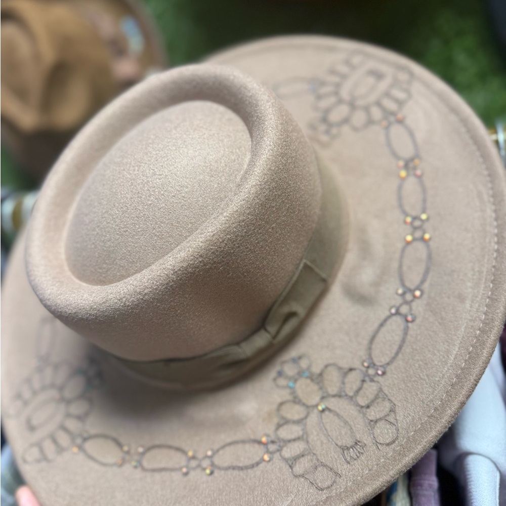 Elegant Tan Embroidered Women's Hat